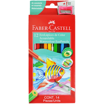 Lapices de colores acuarelables x12 hexagonales + sacapunta Faber
