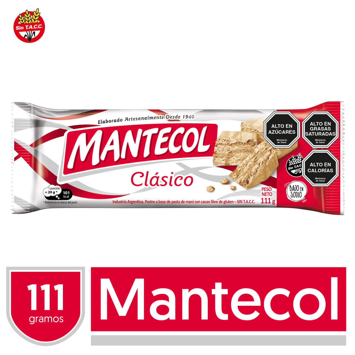 Mantecol Pasta de Maní, Barra 111 g