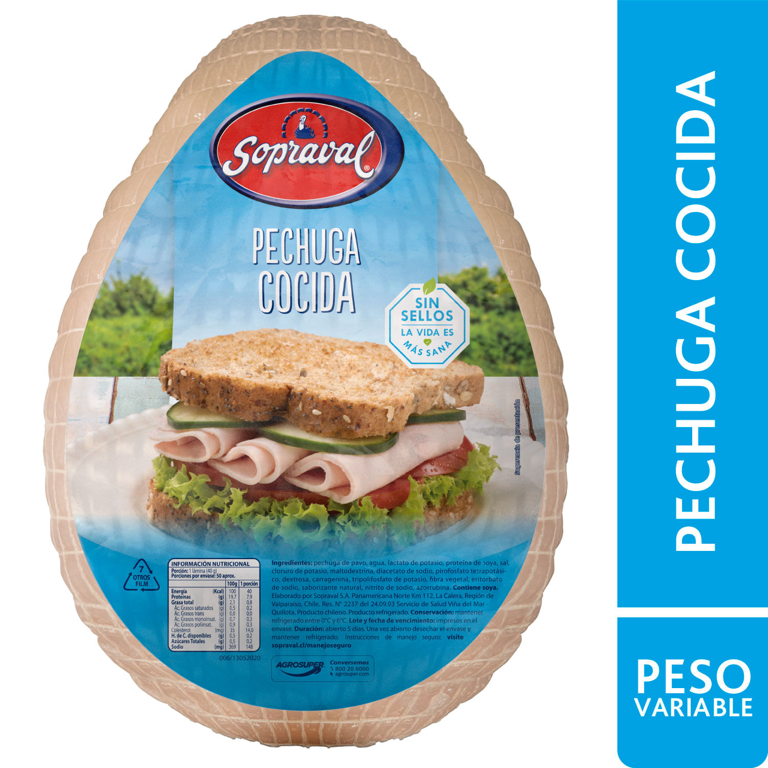 Pechuga de pavo cocida granel 