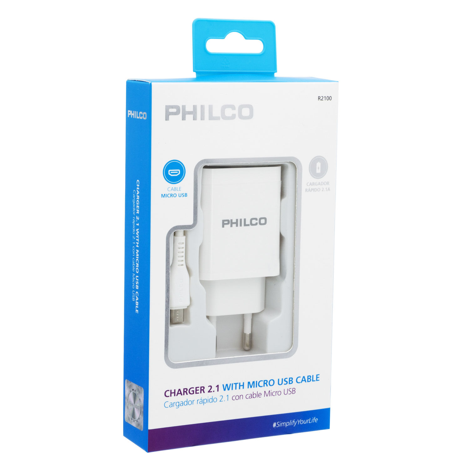 Cargador Rápido de Pared Philco 2.1 a Micro USB