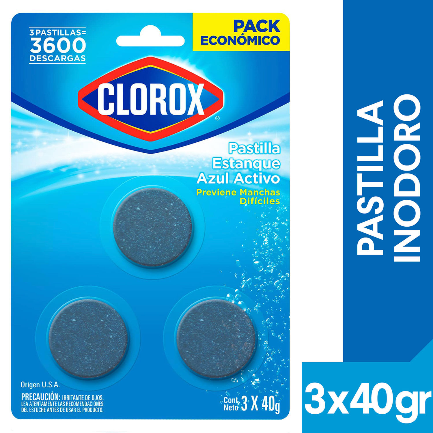 Pastilla Estanque Baño Clorox Azul Activo 40 g 3 un.