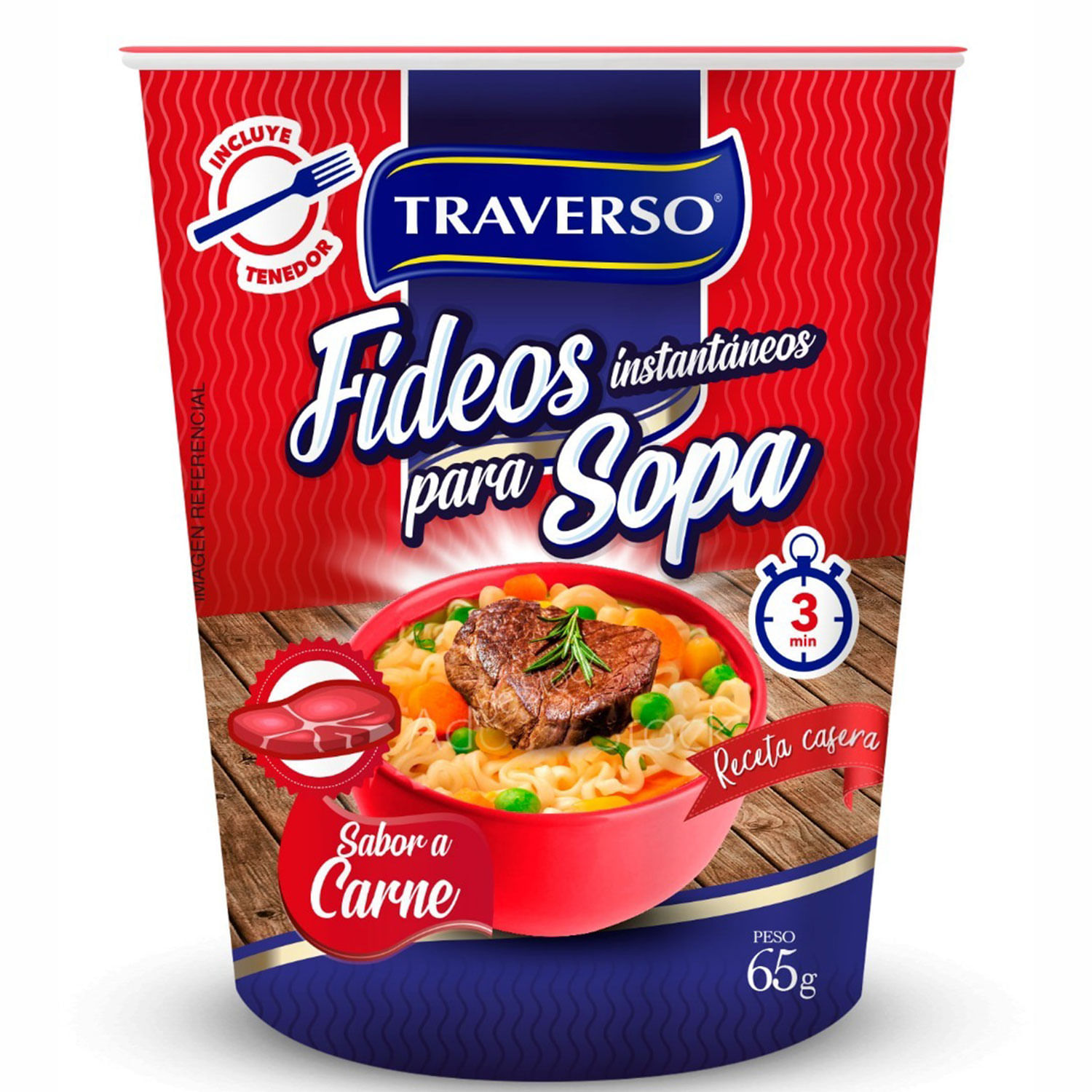 Fideos instantáneos para sopa sabor carne 65 g 