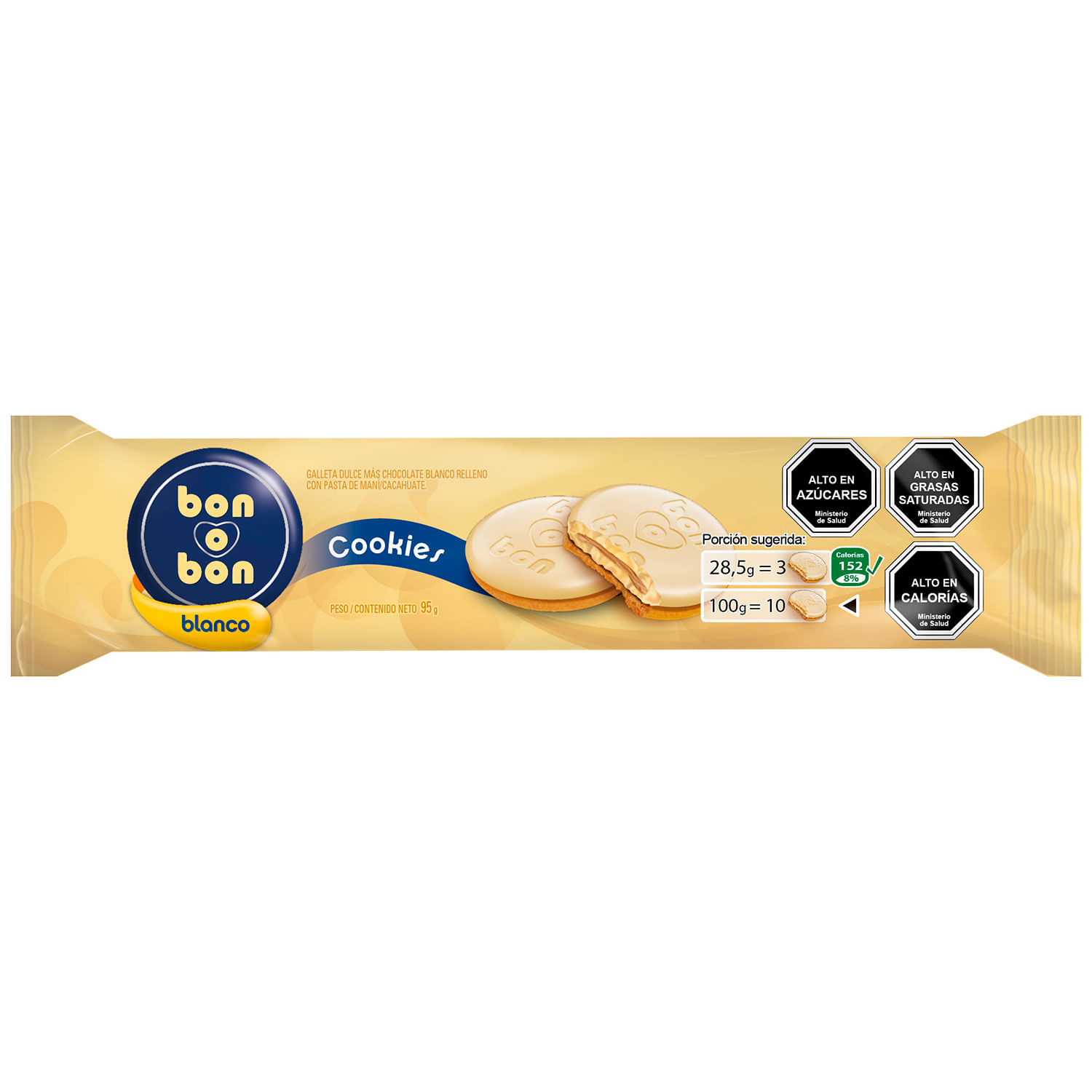 Bon o bon cookies galleta relleno con pasta de maní x 95gr — Amarket