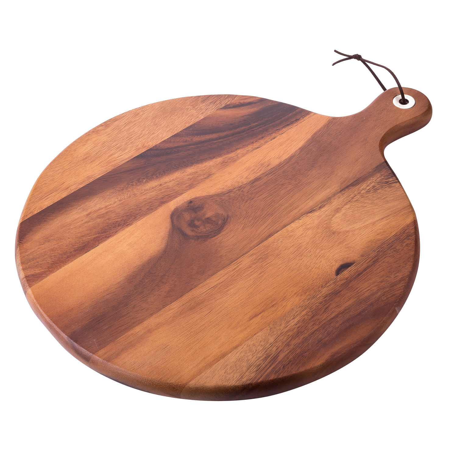 Tabla de cortar redonda de madera de acacia con mango