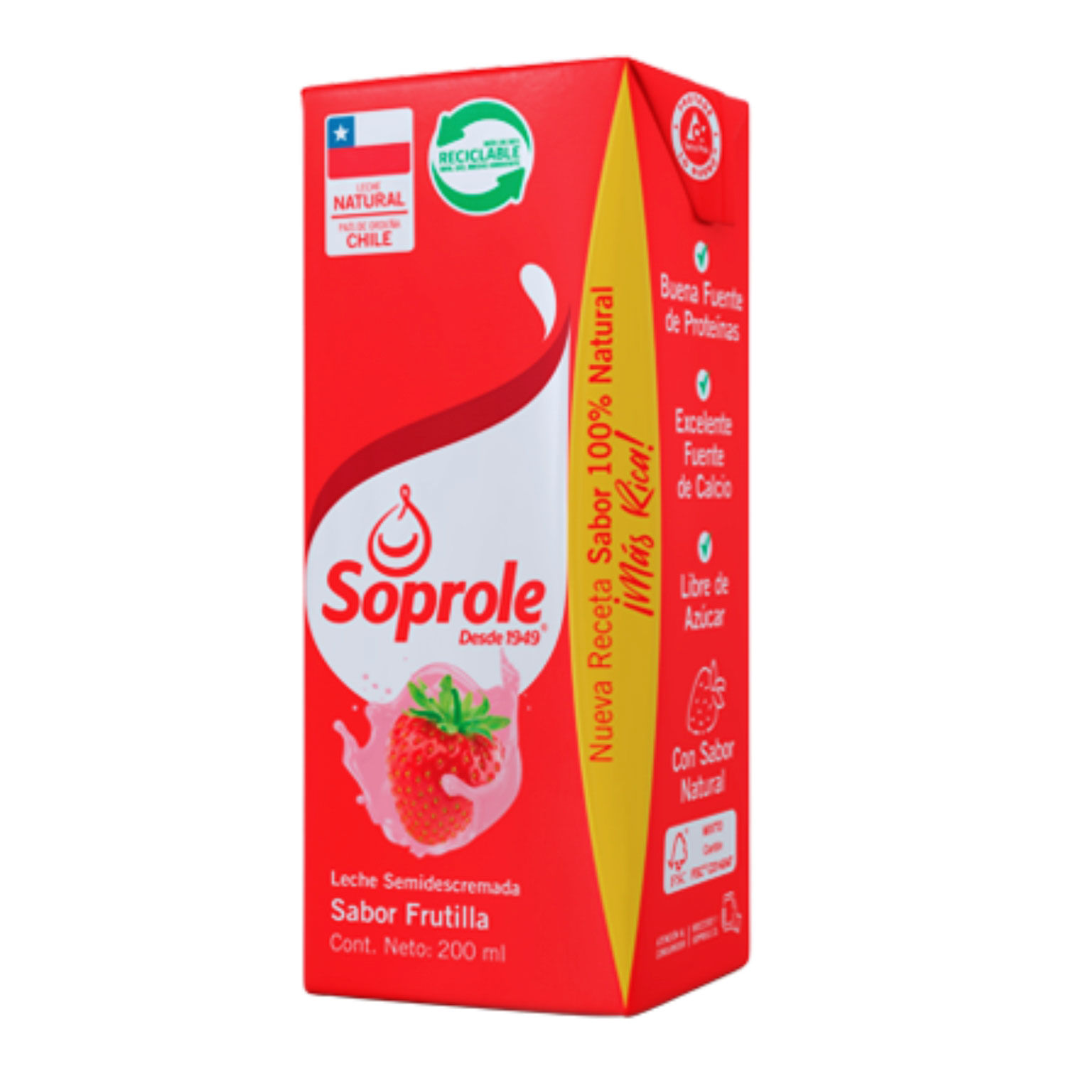 Soprole Leche Semidescremada Frutilla 200 ml