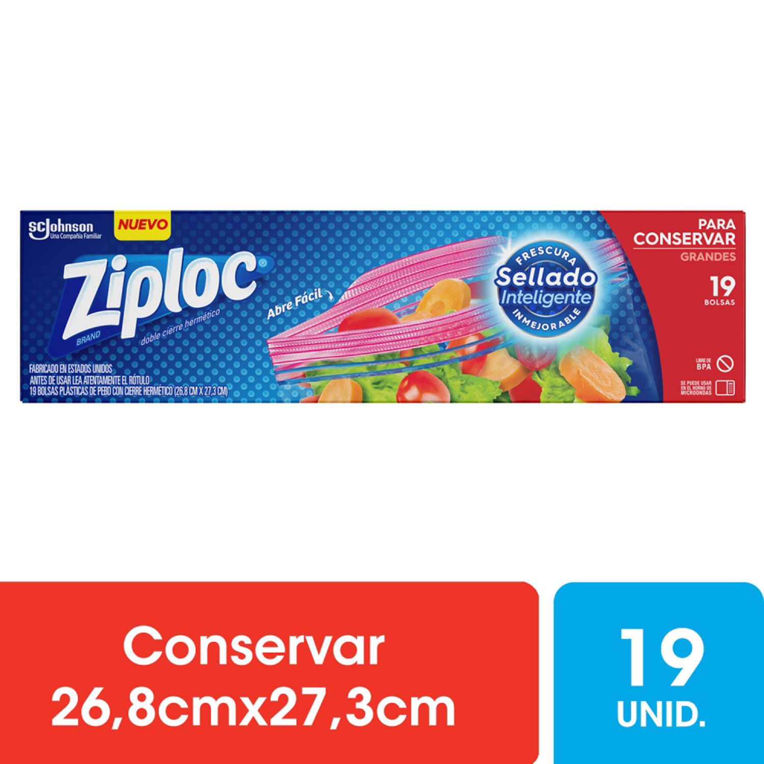 Bolsas Multiuso para Conservar Ziploc, Cierre Fácil Medianas, 24