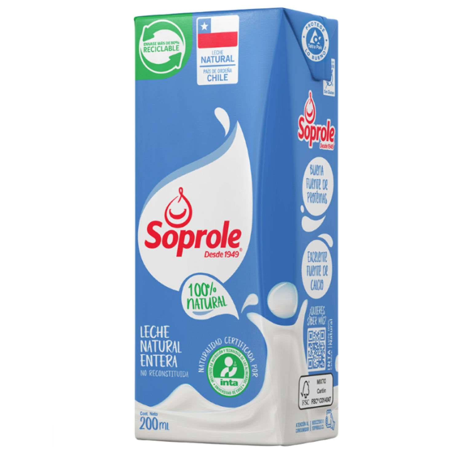 Soprole Leche Entera Natural 200 ml