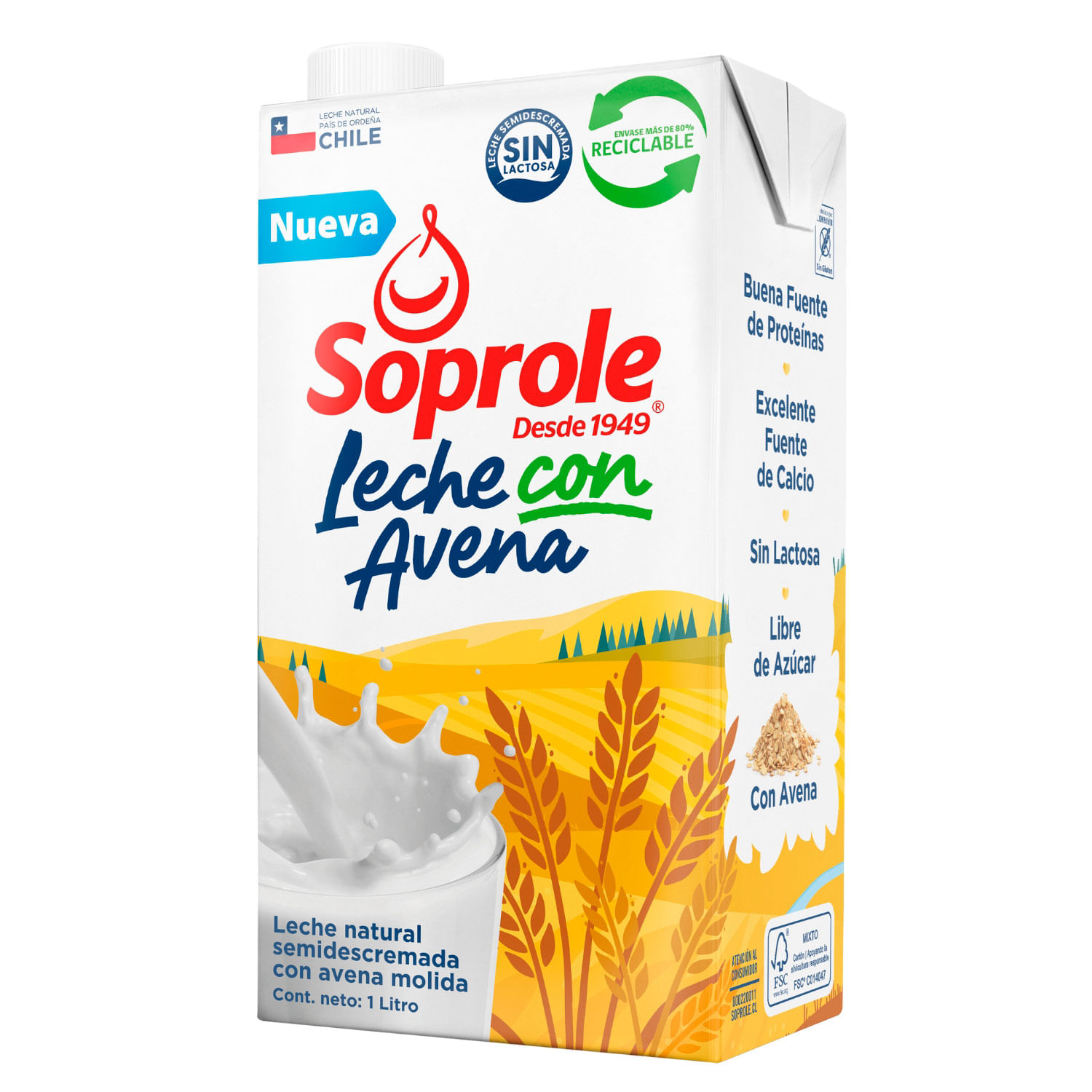 Soprole Leche Semidescremada con Avena 1 L