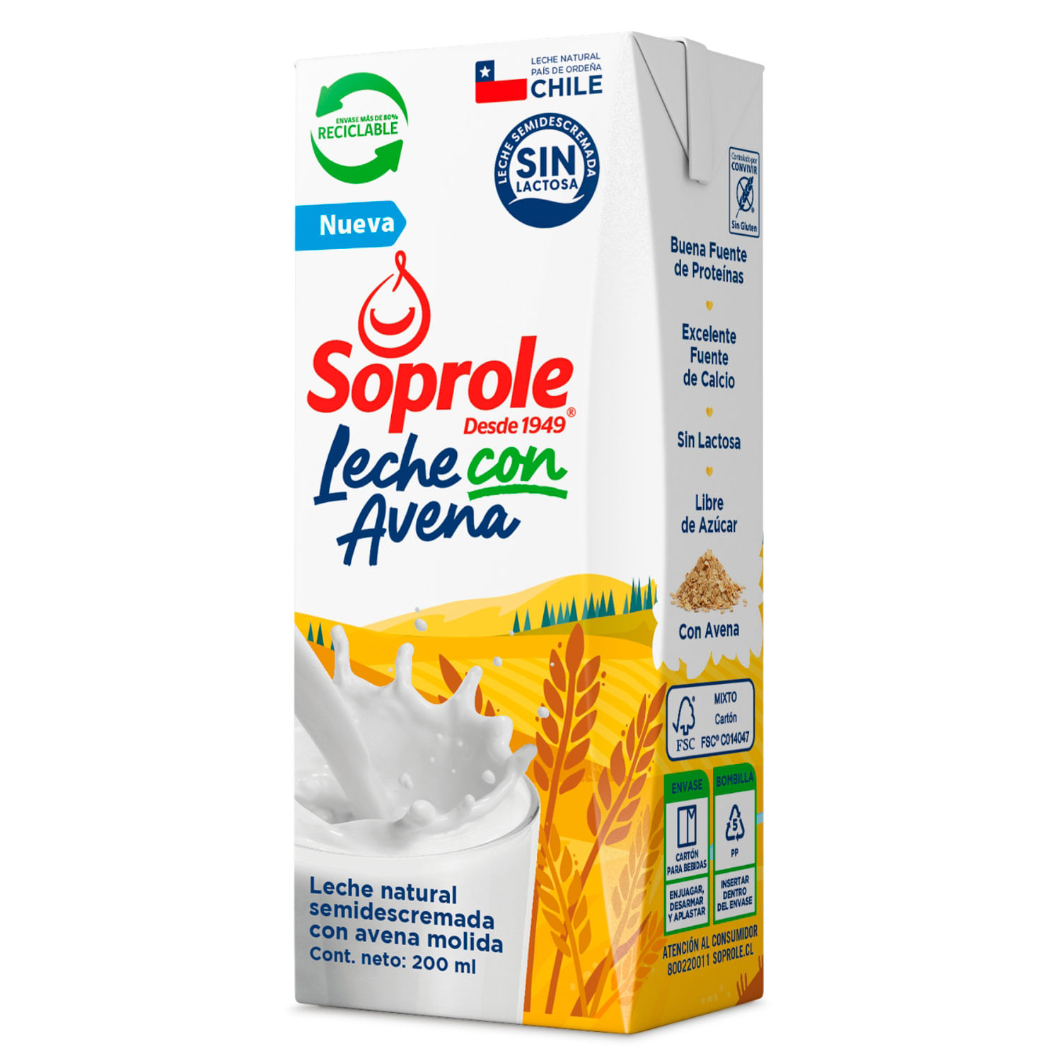 Soprole Leche Semidescremada con Avena 200 ml